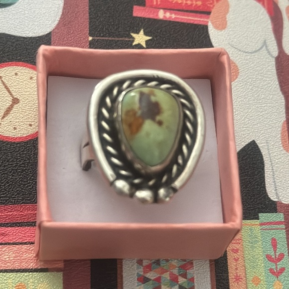 SOLD old pawn Sterling silver turquoise ring - Picture 2 of 3